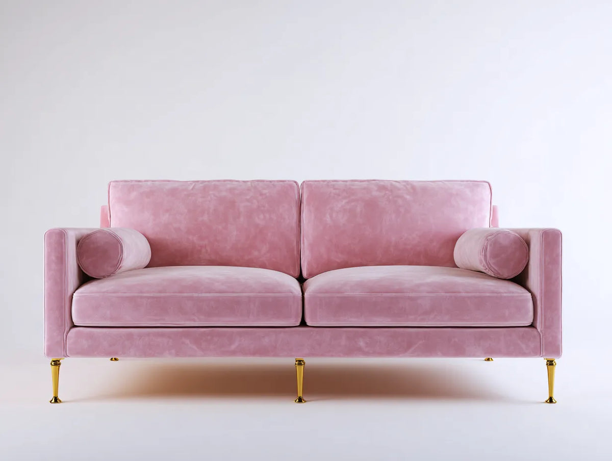 Canapé trois places en tissu 220×92×85 cm - rose clair et doré - style contemporain