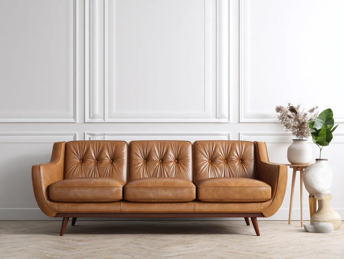 Canapé trois places 225×92×82 cm - marron - revêtement effet cuir pour salon