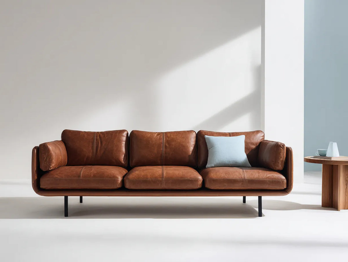 Canapé trois places en cuir 235×95×82 cm - marron - style contemporain à base noire