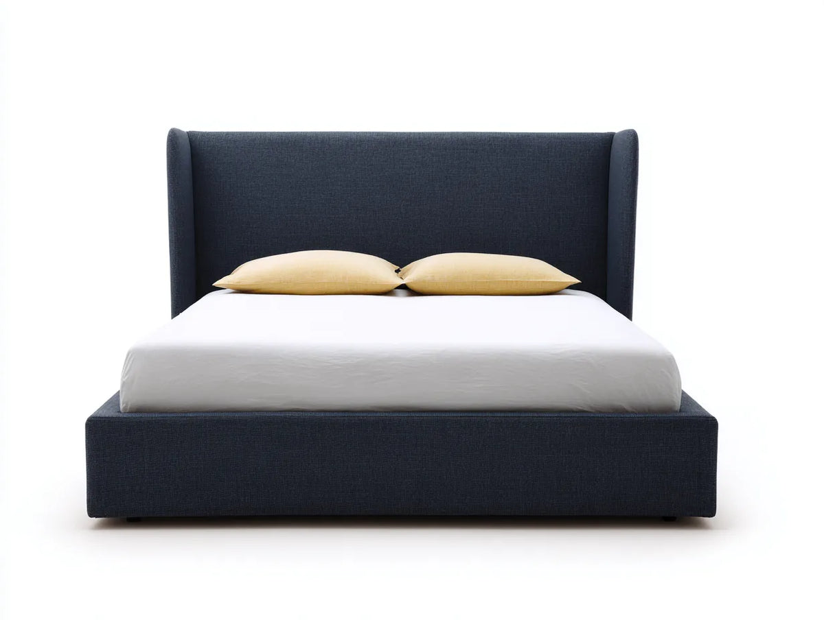 Lit 200×160×115 cm - tissu bleu foncé - design enveloppant pour chambre