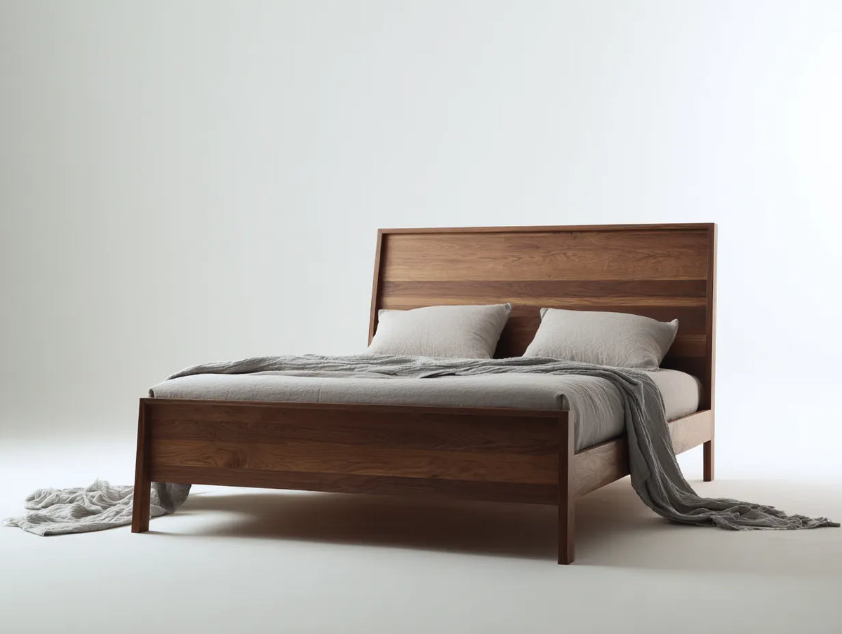 Lit double en bois 215×170×120 cm - marron - tête de lit inclinée contemporaine