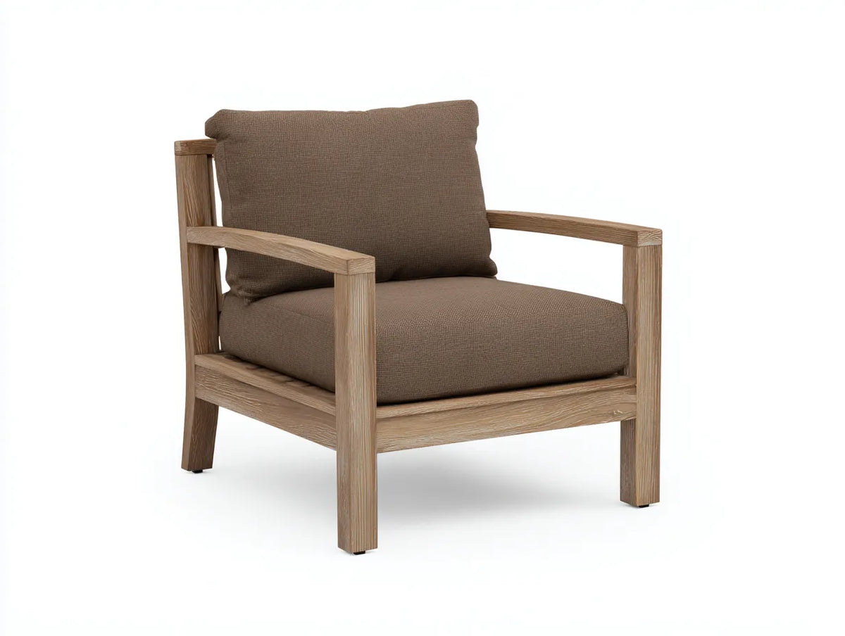 Chaise de loisirs d'extérieur en bois et tissu 76×82×86 cm - brun et bois naturel - avec accoudoirs