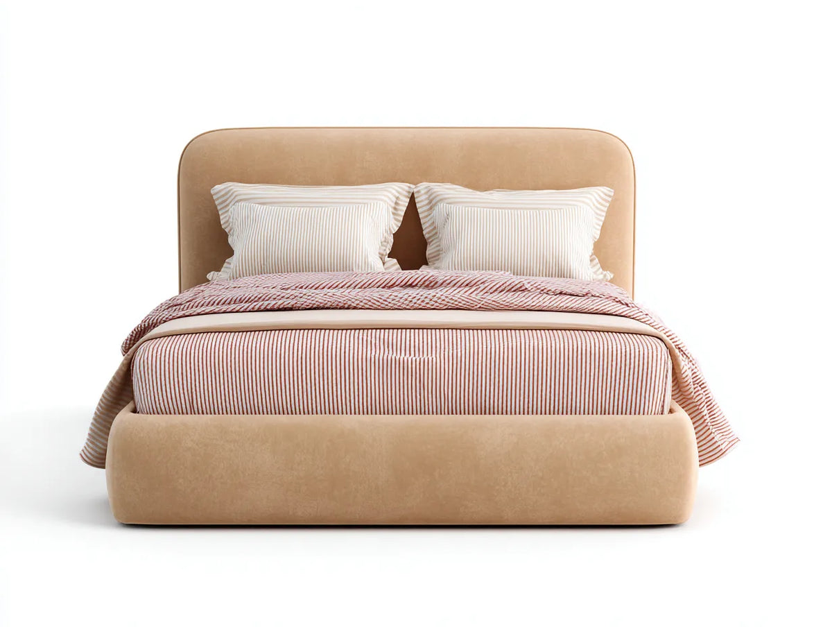 Lit double tapissé 214×172×108 cm - beige - style cocon contemporain