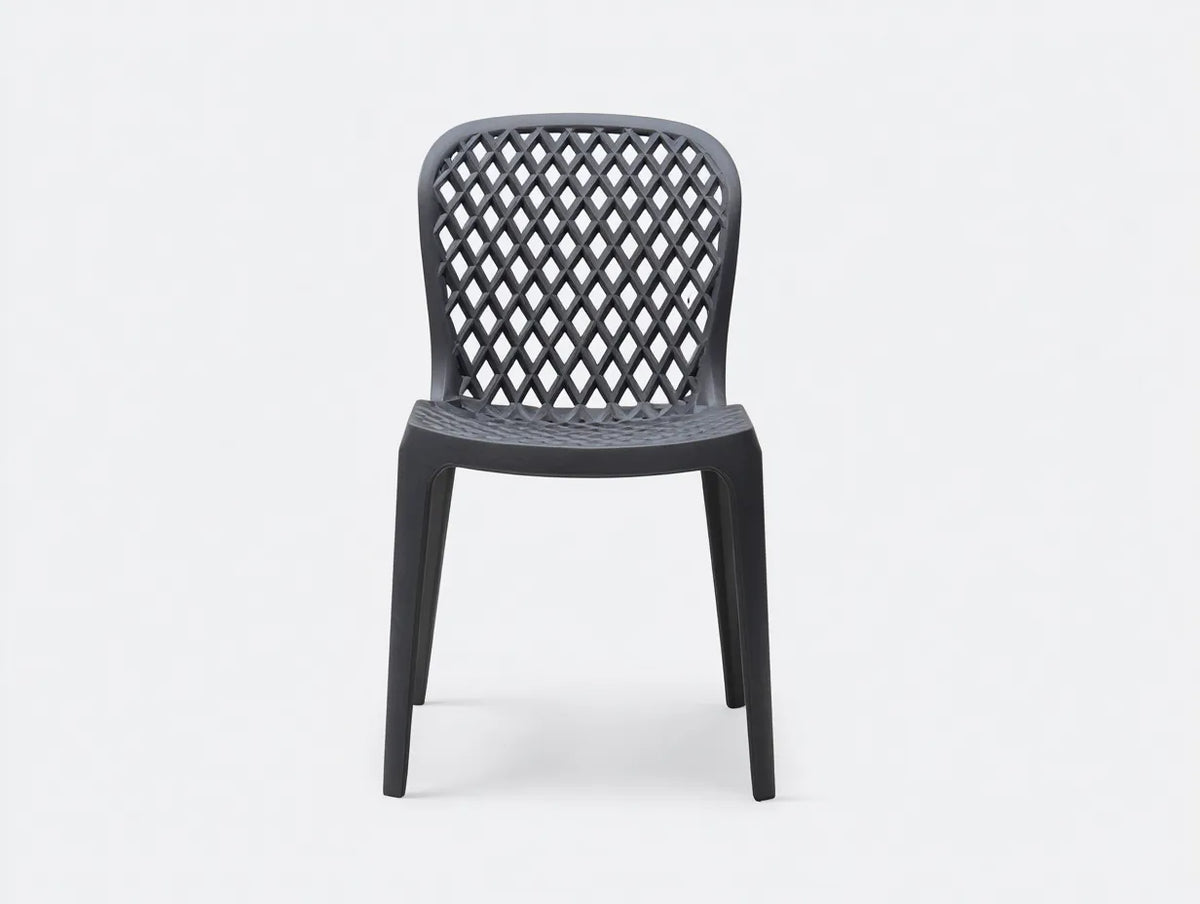 Chaise de jardin en plastique moulé 50×54×82 cm - gris foncé - dossier ajouré