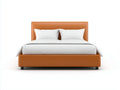 Lit double rembourré 212×168×108 cm - orange/noir - style moderne épuré