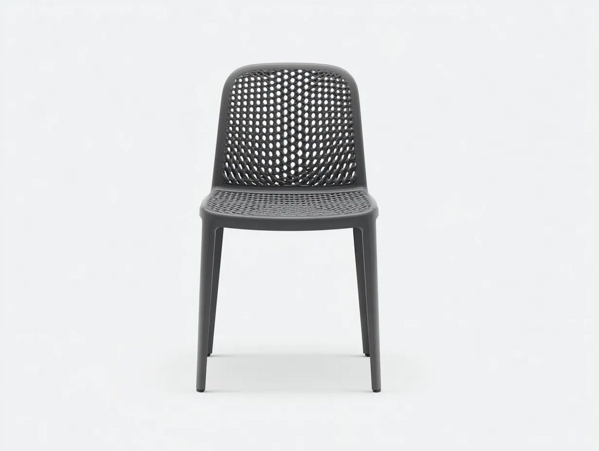 Chaise de jardin 48×54×82 cm - matière synthétique gris foncé - assise ajourée pour balcon et plein air