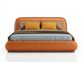 Lit double rembourré 220×180×105 cm - orange - cadre arrondi contemporain