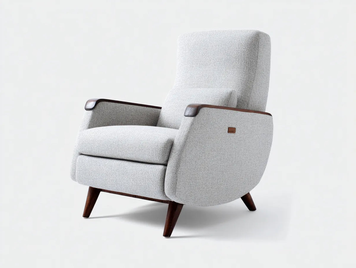 Fauteuil inclinable en tissu 82×90×103 cm - gris clair/bois - salon rétro chic