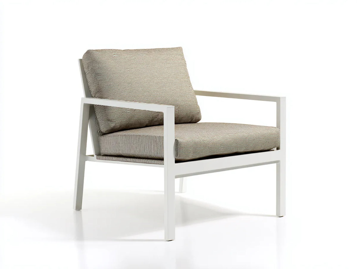 Chaise de loisirs d'extérieur 72×78×80 cm - métal blanc et tissu beige - fauteuil avec accoudoirs pour balcon