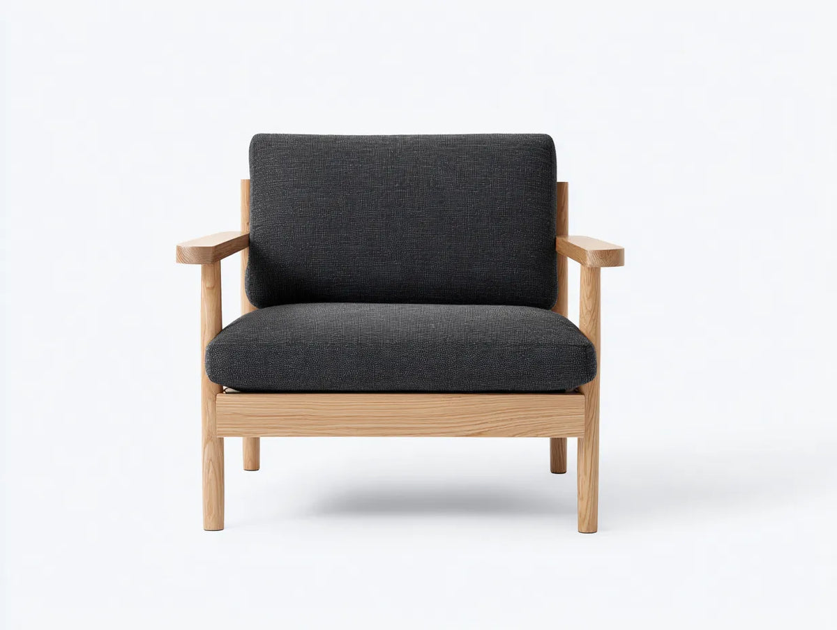Chaise de loisirs d'extérieur en bois et tissu 78×76×78 cm - gris foncé/bois naturel - style moderne pour balcon