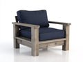 Chaise de loisirs d'extérieur en bois et tissu 84×88×83 cm - bleu nuit et bois clair - assise rembourrée