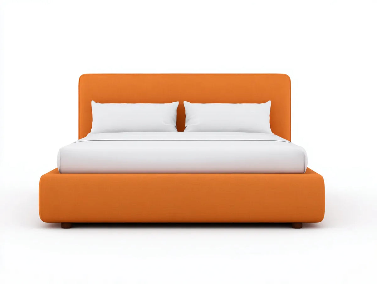 Lit double rembourré 210×190×100 cm – orange – avec tête de lit
