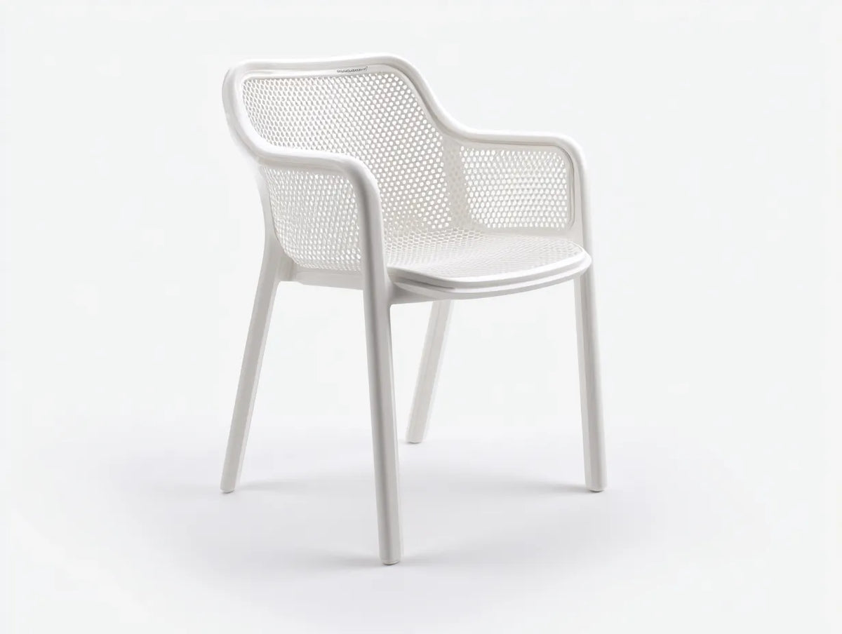 Chaise de jardin 57×58×81 cm - matière synthétique blanc - dossier ajouré avec accoudoirs pour balcon et plein air