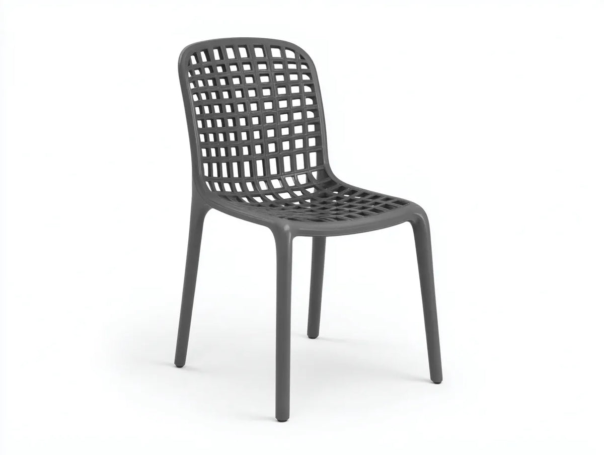 Chaise de jardin 47×53×81 cm - matière synthétique gris - dossier quadrillé ajouré pour balcon et plein air