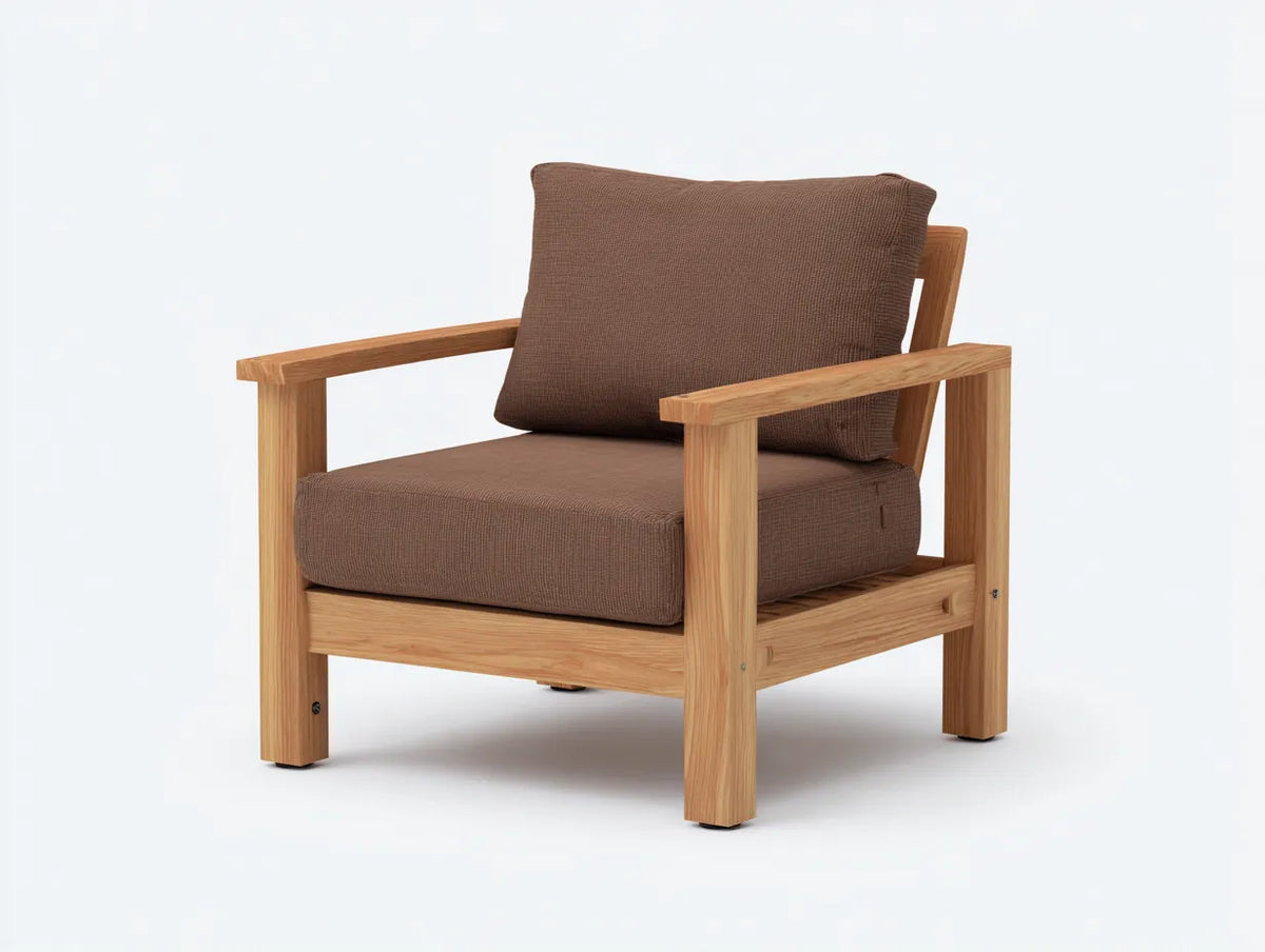 Chaise de loisirs d'extérieur 74×78×83 cm - bois et tissu marron - fauteuil avec accoudoirs pour balcon