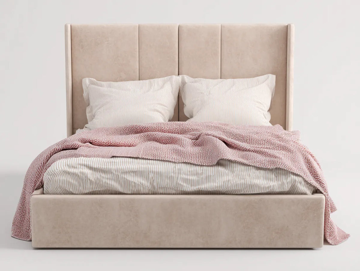 Lit 200×160×120 cm - tissu beige - tête de lit haute pour chambre