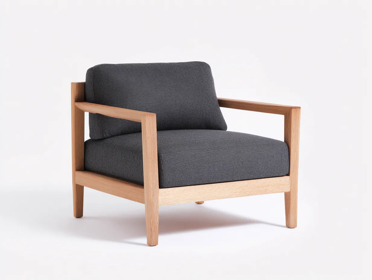 Chaise de loisirs d'extérieur en bois et tissu 78×82×79 cm - gris foncé/bois - balcon contemporain