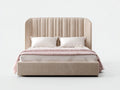 Lit double en tissu 220×170×125 cm - beige - tête de lit haute rembourrée